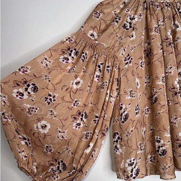 Ulla Johnson Arnoux Blouse in Cafe Peach/Tan Silk Blend Size 4 Ballon Sleeves - Picture 4 of 11